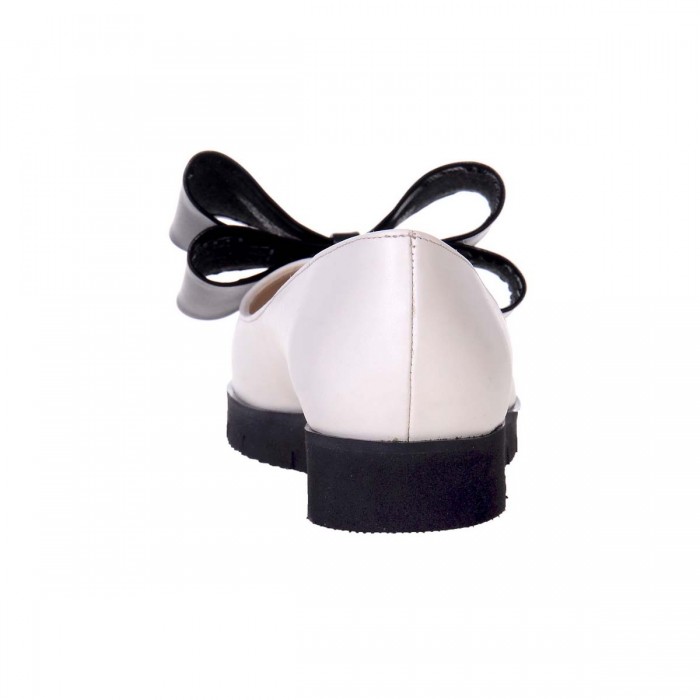 Balerini din Piele Naturala Alb-Bej si Funda Neagra - Cod L62