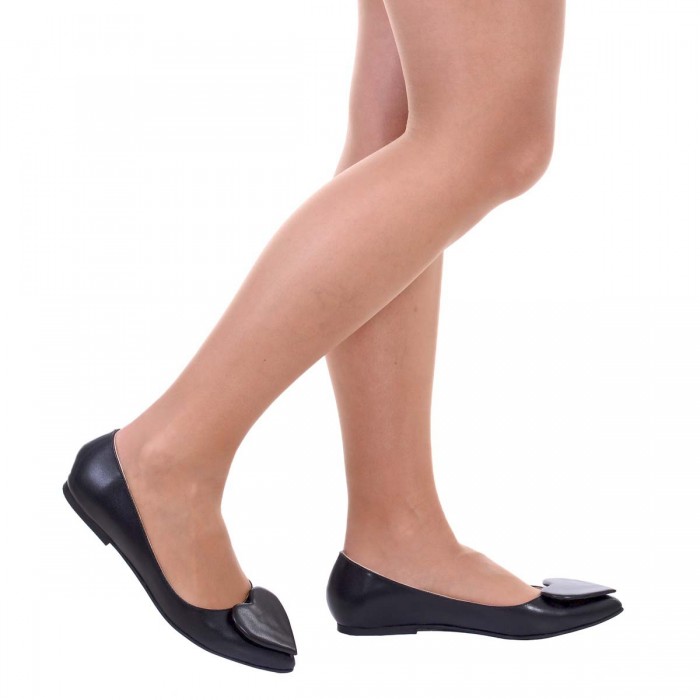 Balerini cu Inimoara Piele Naturala Neagra - Cod L71