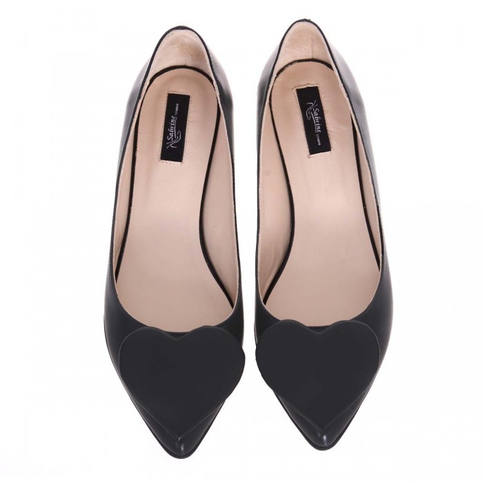 Balerini cu Inimoara Piele Naturala Neagra - Cod L71