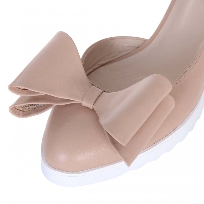 Balerini Decupati din Piele Naturala Crem - Cod L66