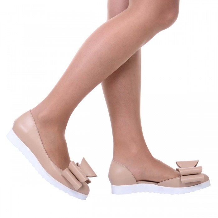 Balerini Decupati din Piele Naturala Crem - Cod L66