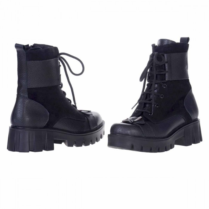 Bocanci cu Catarame din Piele Naturala si Piele Intoarsa Neagra - Cod B267