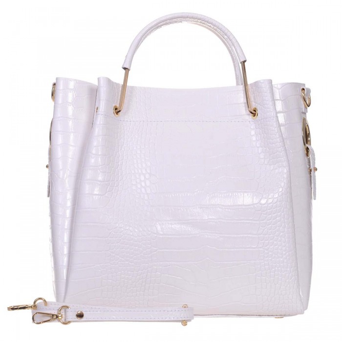 Geanta Dama Piele Naturala cu Presaj Croco Alb Olio