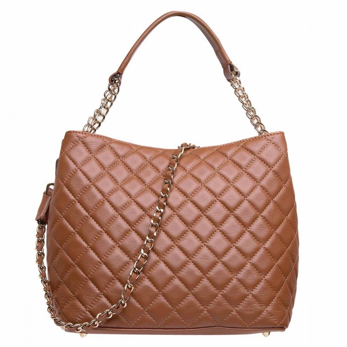 Geanta Dama Piele Naturala Matlasata Camel - Cloe