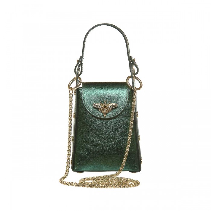 Geanta Mini din Piele Naturala Verde Metalizat - Samara
