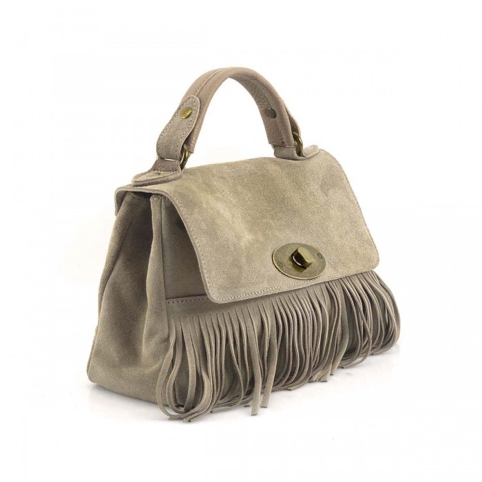 Geanta Nude cu franjuri Piele Intoarsa - Yara