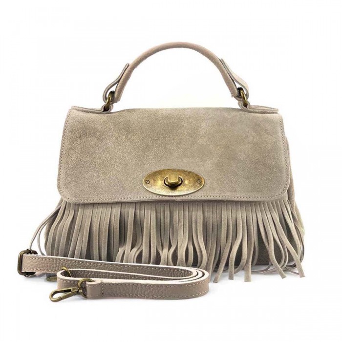 Geanta Nude cu franjuri Piele Intoarsa - Yara