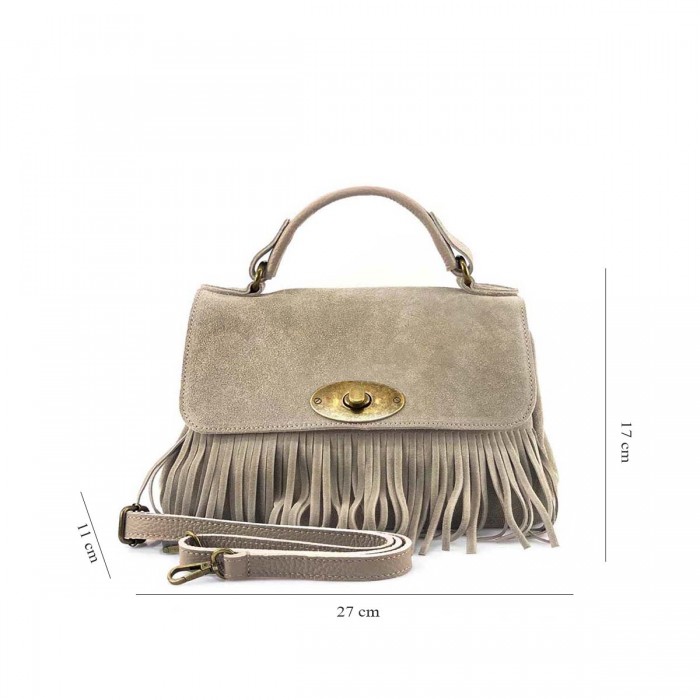 Geanta Nude cu franjuri Piele Intoarsa - Yara