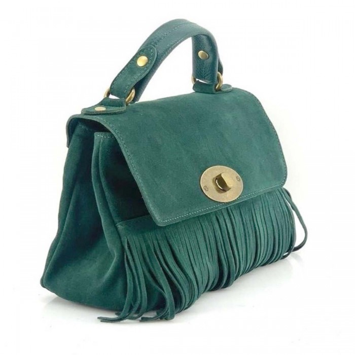 Geanta Verde cu franjuri Piele Intoarsa - Yara