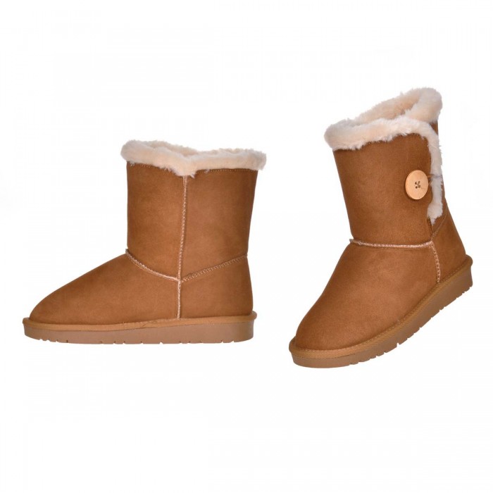 Ghete Imblanite din Piele Intoarsa Camel - Cod Malini