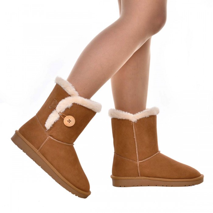 Ghete Imblanite din Piele Intoarsa Camel - Cod Malini