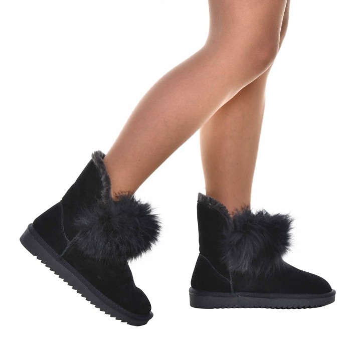 Ghete Imblanite din Piele Intoarsa Neagra - Cod Amira