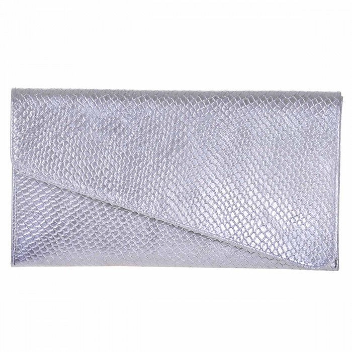 Poseta Plic din Piele cu Imprimeu de Sarpe Argintiu
