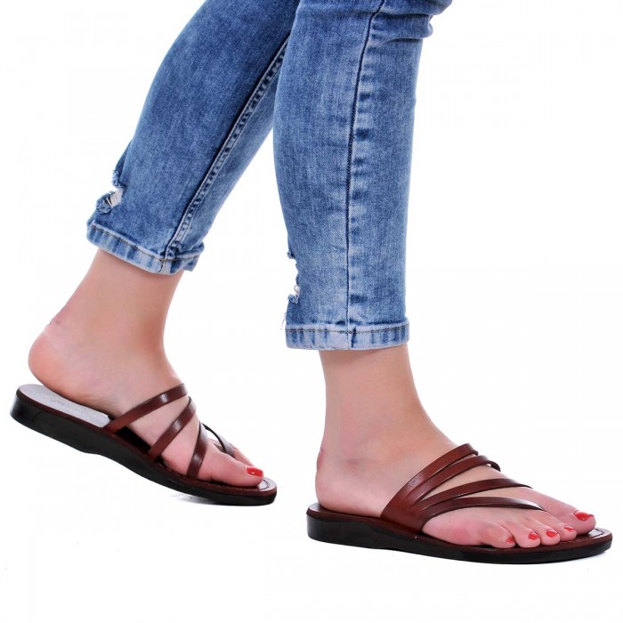 Sandale Romane din piele naturala Maro - Alia