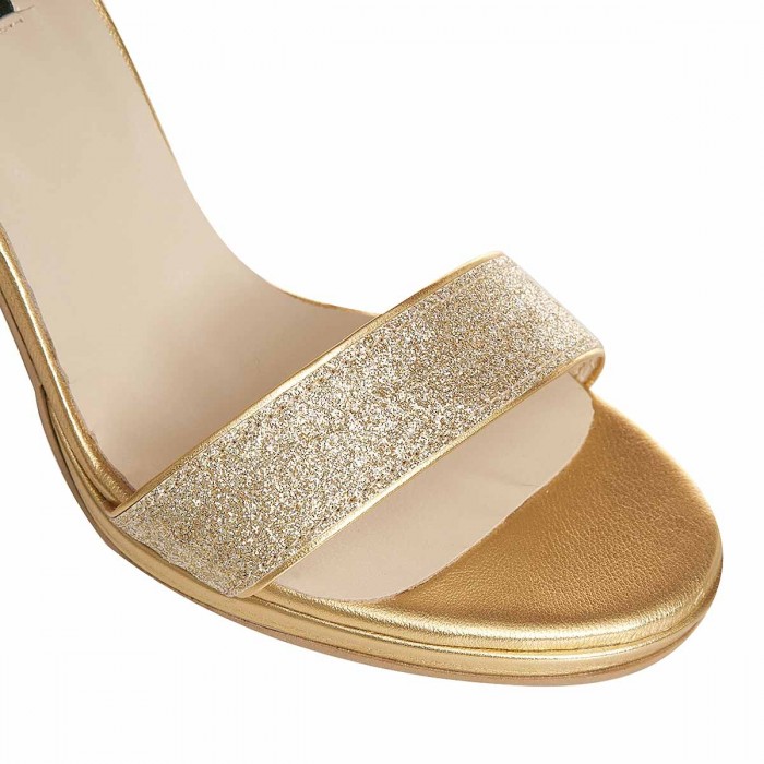 Sandale Dama Piele Naturala si Glitter Auriu - Cod N171