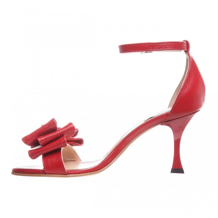 Sandale Dama cu toc clepsidra Piele Naturala Rosie - Cod N166