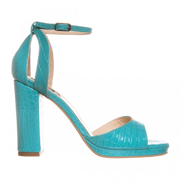 Sandale Dama Piele Naturala Croco Turquoise - Cod N162