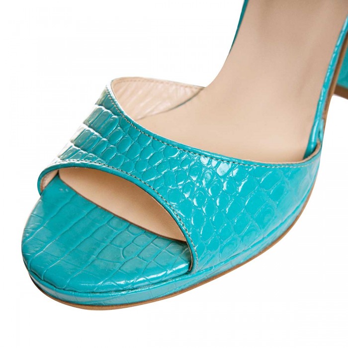Sandale Dama Piele Naturala Croco Turquoise - Cod N162