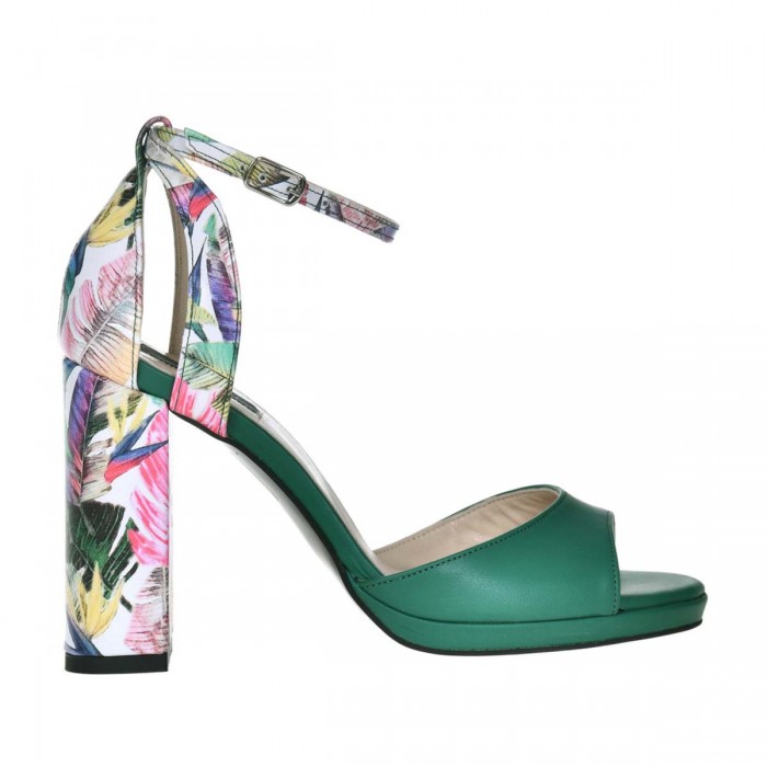 Sandale Dama Piele Naturala Verde si Imprimeu - Cod N154