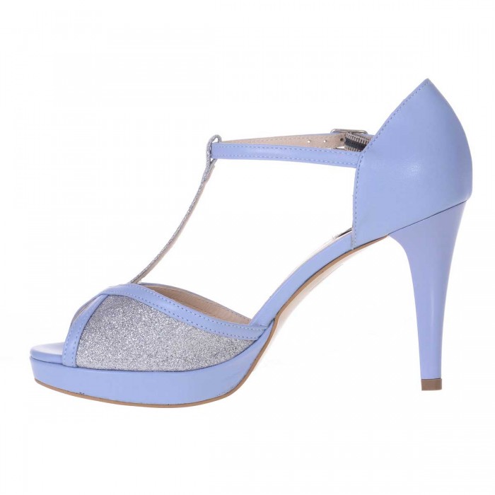 Sandale de Dama din Piele Naturala Bleu si Glitter Argintiu Cod - N132