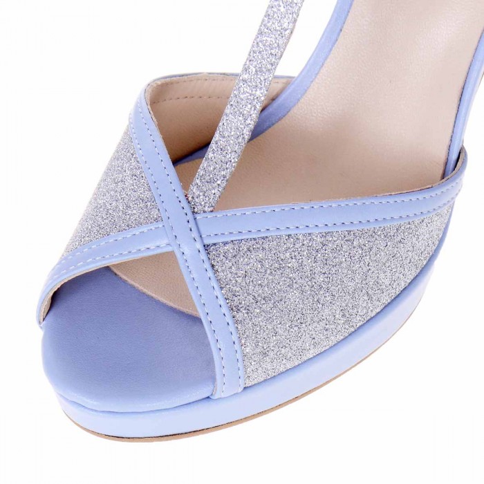 Sandale de Dama din Piele Naturala Bleu si Glitter Argintiu Cod - N132