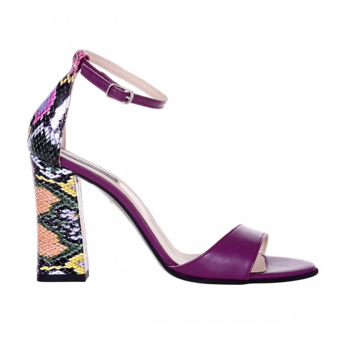 Sandale Dama din Piele Naturala Mov si Imprimeu- Cod N140