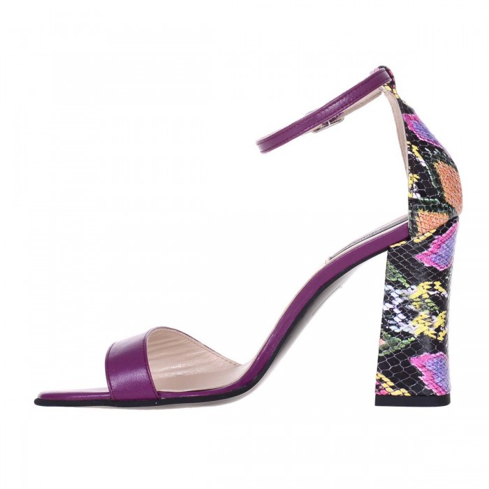 Sandale Dama din Piele Naturala Mov si Imprimeu- Cod N140