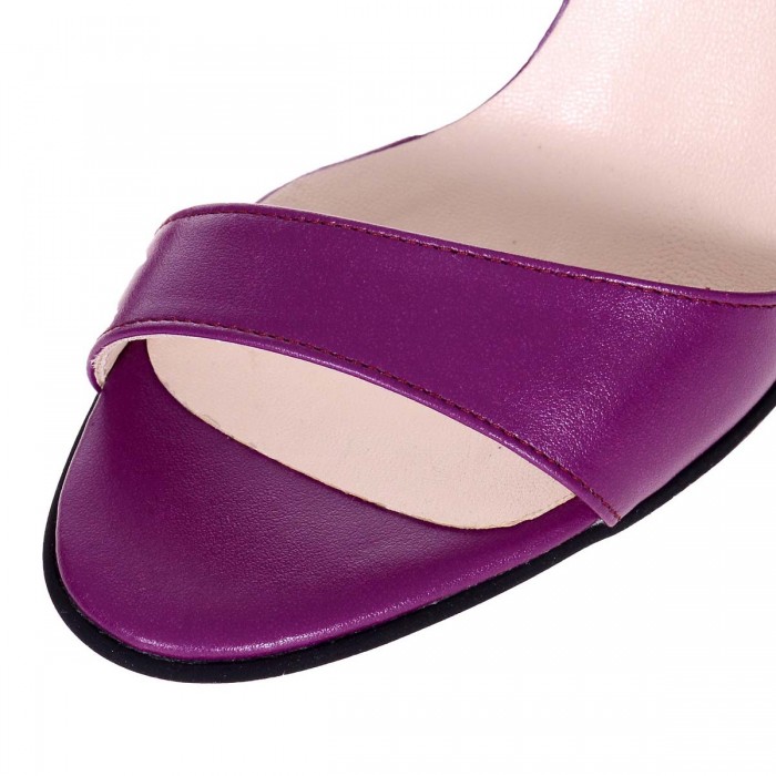 Sandale Dama din Piele Naturala Mov si Imprimeu- Cod N140