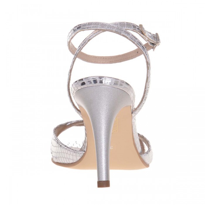 Sandale cu Toc Comod Piele Imprimeu Argintiu - Cod N152