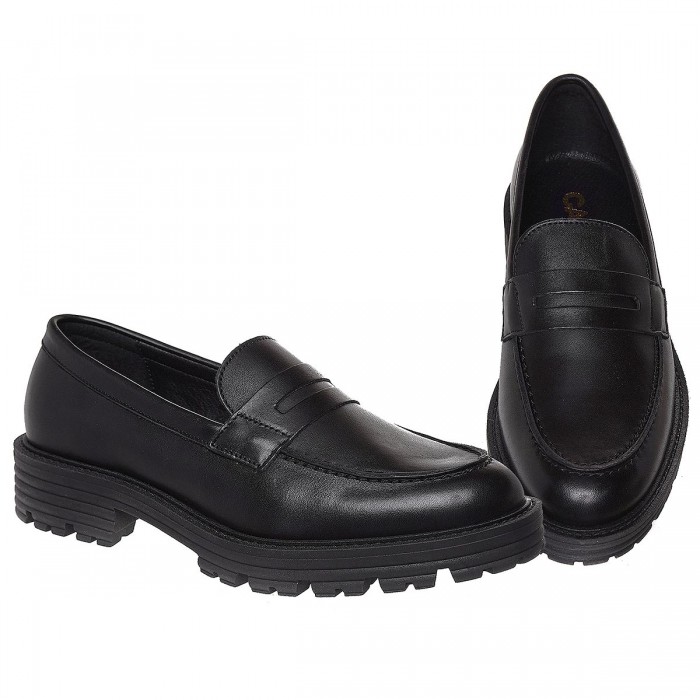 Pantofi Loafers Simple din Piele Neagra - Haza