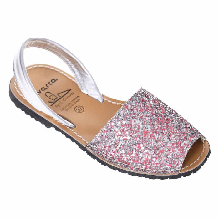 Sandale AVARCA Piele Naturala si Glitter Argintiu Roze