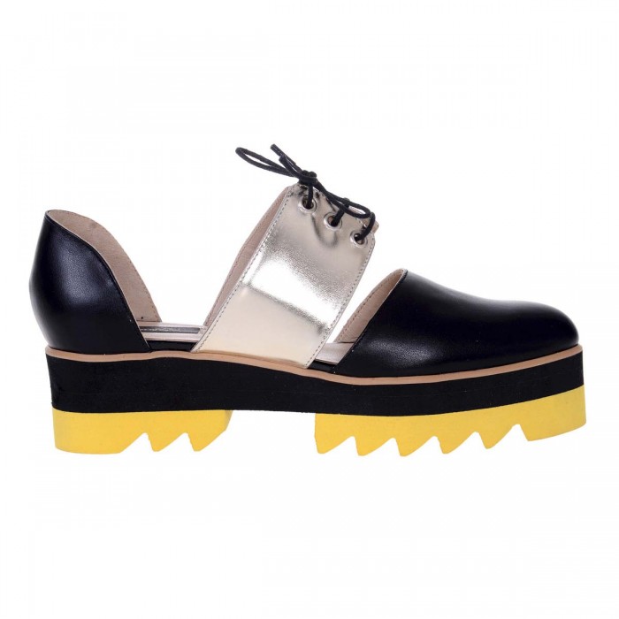 Balerini Decupati din Piele Negru si Auriu - Cod L61