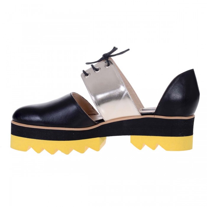 Balerini Decupati din Piele Negru si Auriu - Cod L61