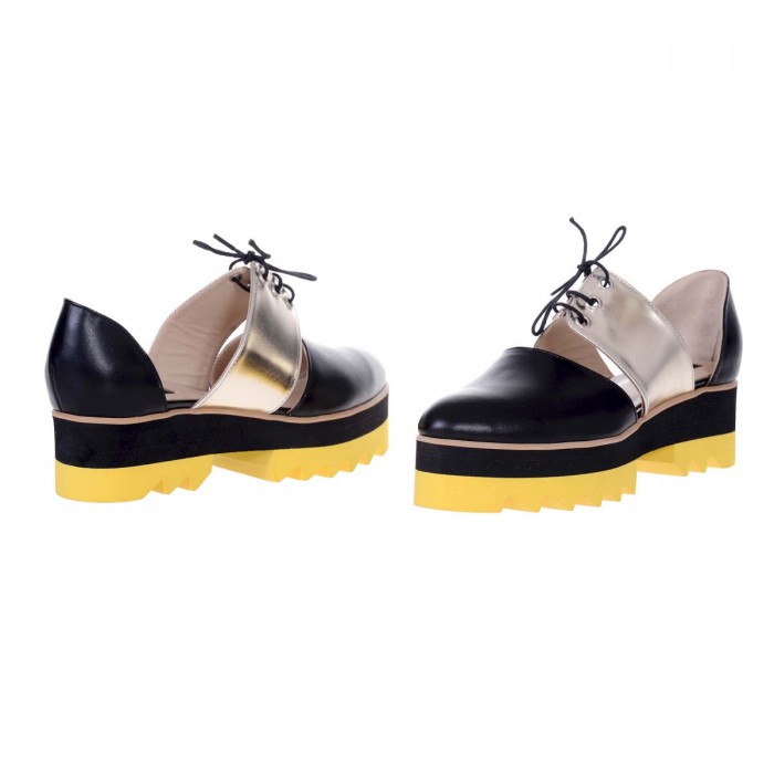 Balerini Decupati din Piele Negru si Auriu - Cod L61