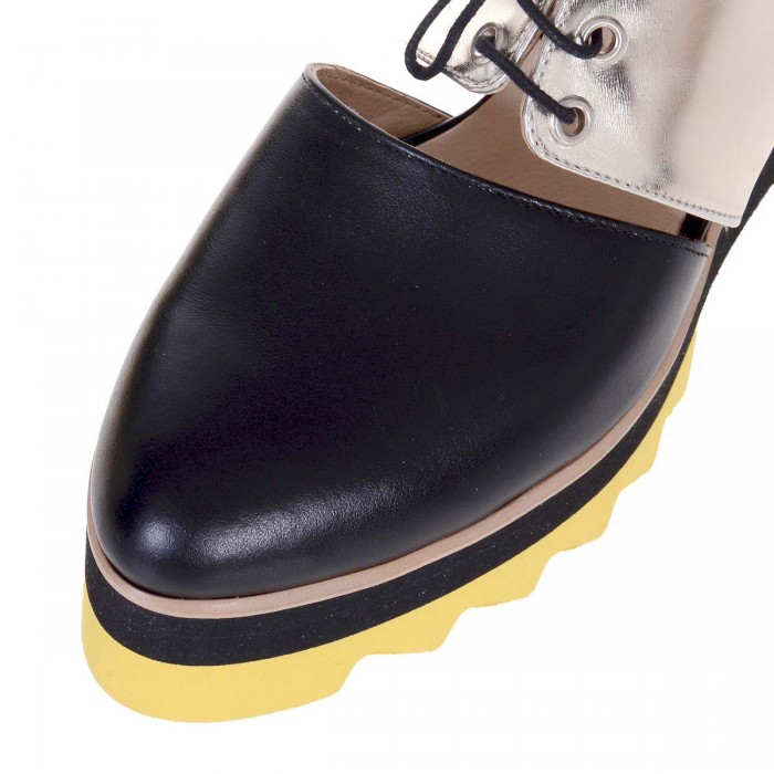 Balerini Decupati din Piele Negru si Auriu - Cod L61