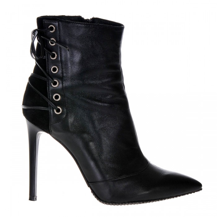 Botine din Piele Naturala Neagra cu siret - Cod B180