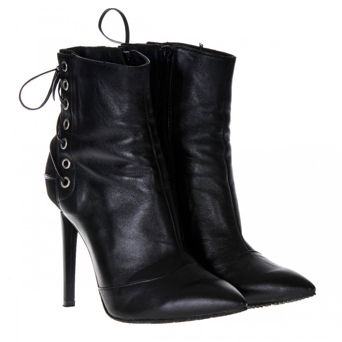 Botine din Piele Naturala Neagra cu siret - Cod B180