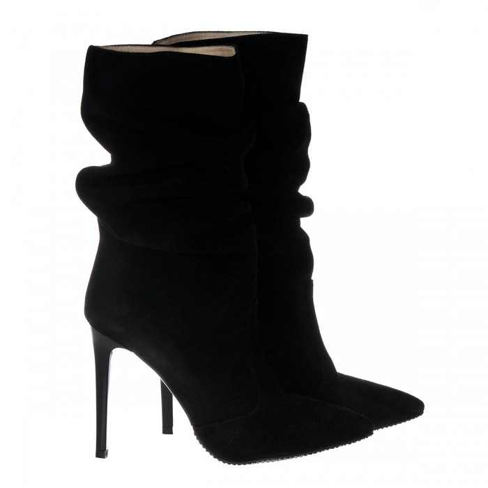 Botine Stiletto Negre din Piele Naturala Intoarsa - Cod B205