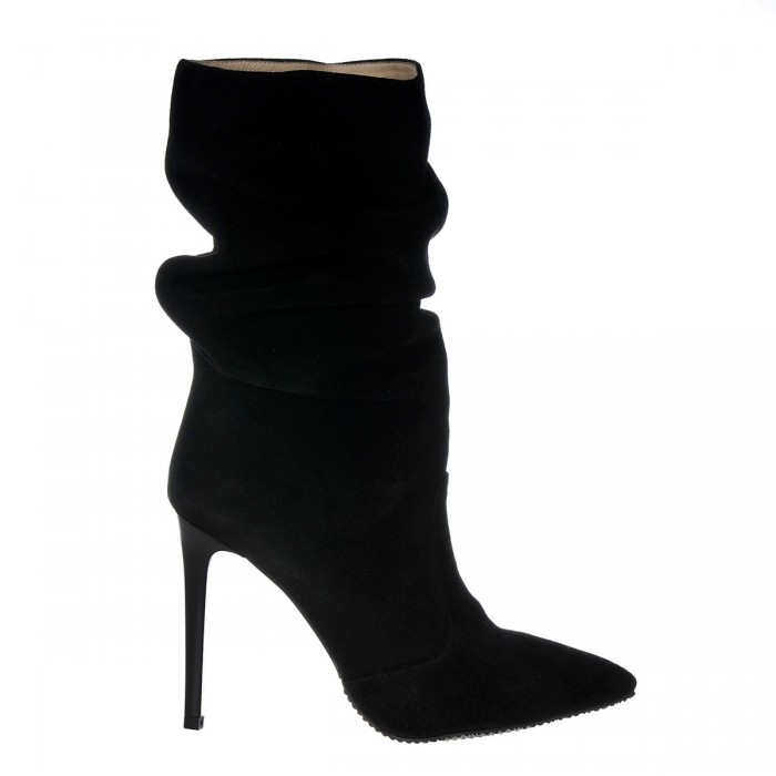 Botine Stiletto Negre din Piele Naturala Intoarsa - Cod B205