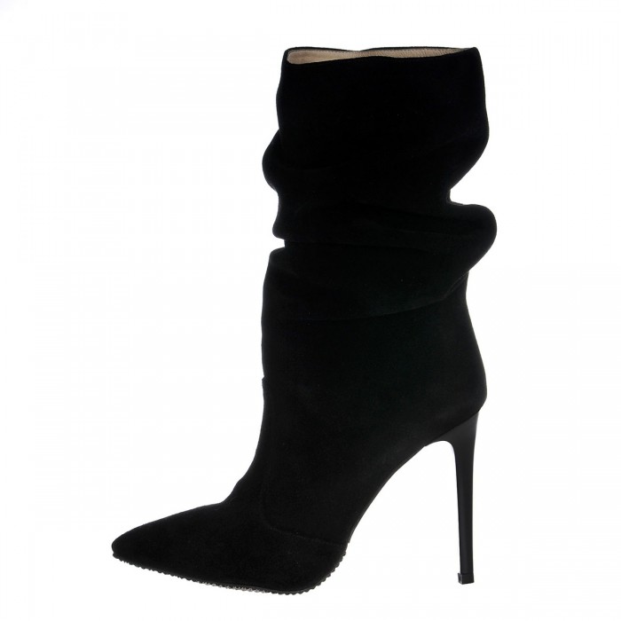 Botine Stiletto Negre din Piele Naturala Intoarsa - Cod B205