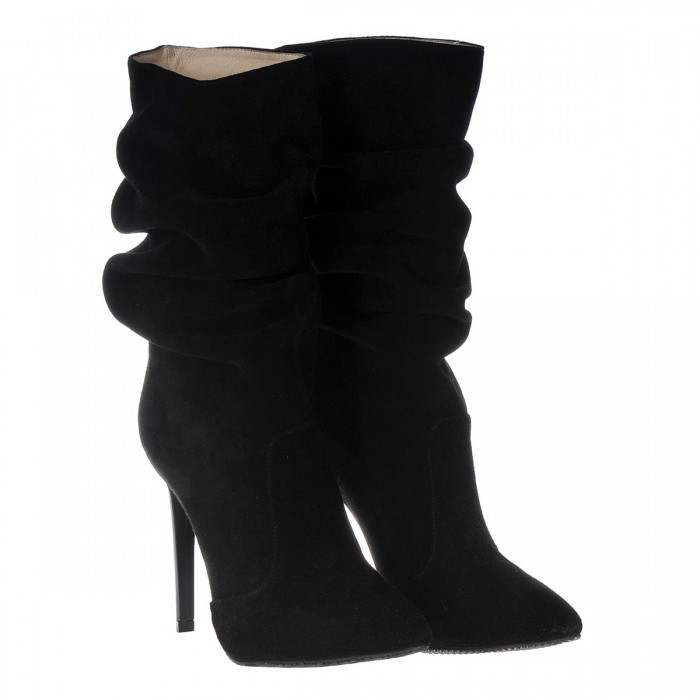 Botine Stiletto Negre din Piele Naturala Intoarsa - Cod B205