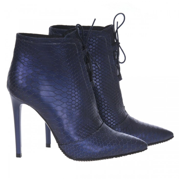 Botine Piele cu Imprimeu de Sarpe Albastru - Cod B226