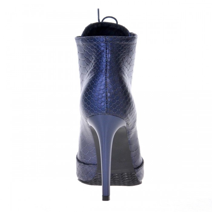 Botine Piele cu Imprimeu de Sarpe Albastru - Cod B226