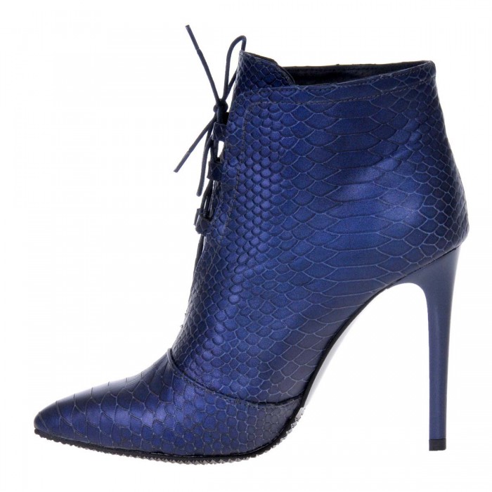 Botine Piele cu Imprimeu de Sarpe Albastru - Cod B226