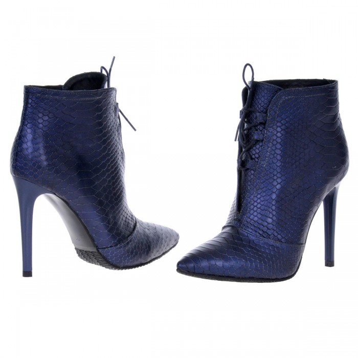 Botine Piele cu Imprimeu de Sarpe Albastru - Cod B226