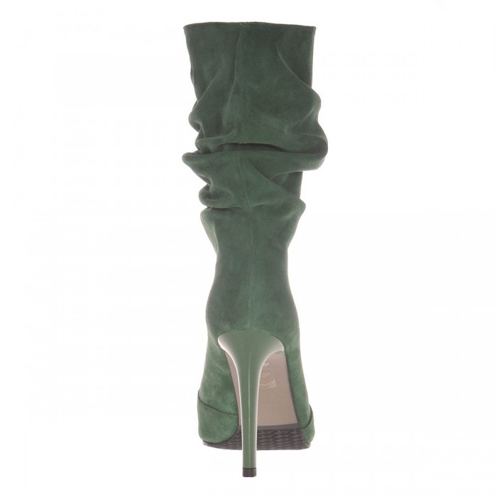 Botine Stiletto Verzi din Piele Naturala Intoarsa - Cod B214