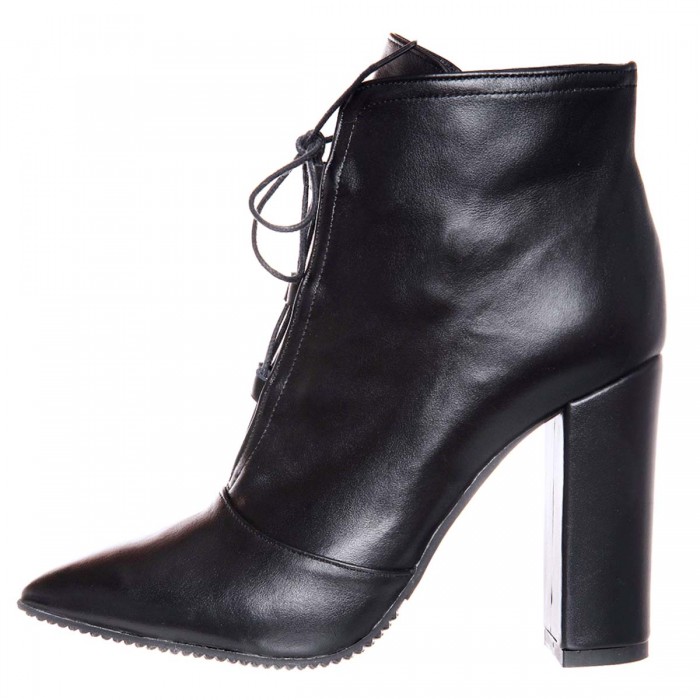 Botine Stiletto cu Siret din Piele Naturala Neagra - Cod B374