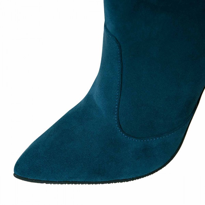 Botine Stiletto Fronsate Piele Intoarsa Albastru-Petrol - B377