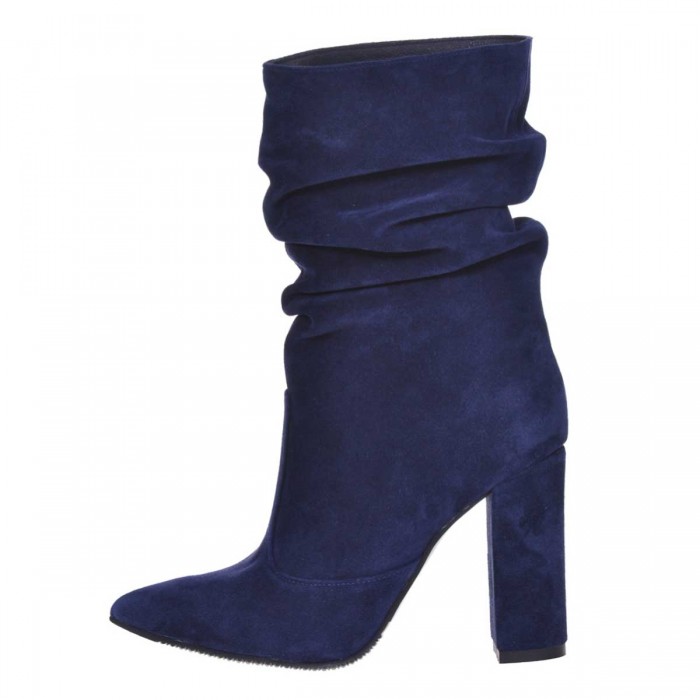 Botine Stiletto Piele Naturala Intoarsa Bleumarin - Cod B325