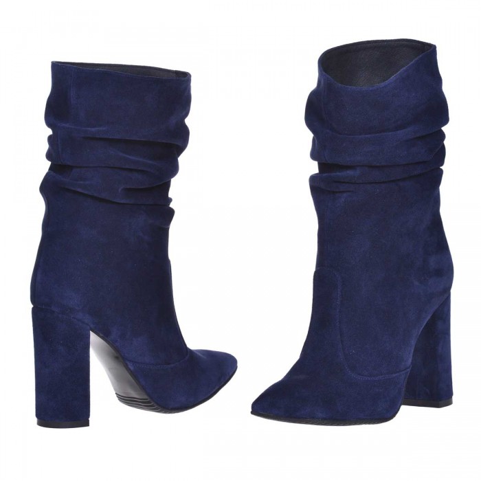 Botine Stiletto Piele Naturala Intoarsa Bleumarin - Cod B325